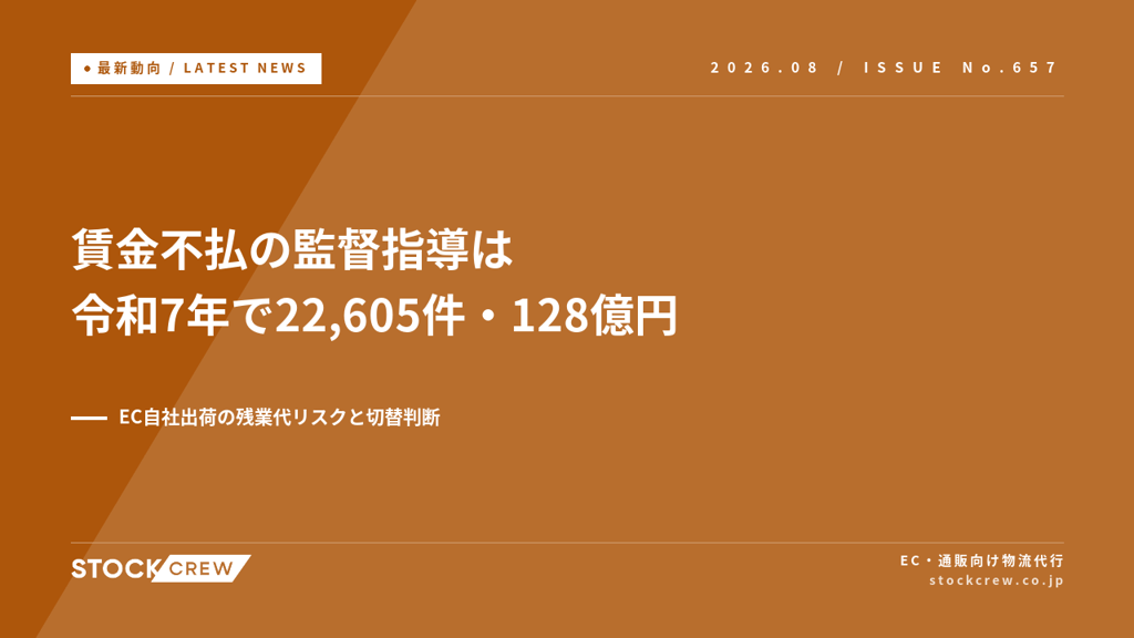 賃金不払の監督指導は令和7年で22,605件・128億円｜EC自社出荷の残業代リスクと切替判断【2026年8月】